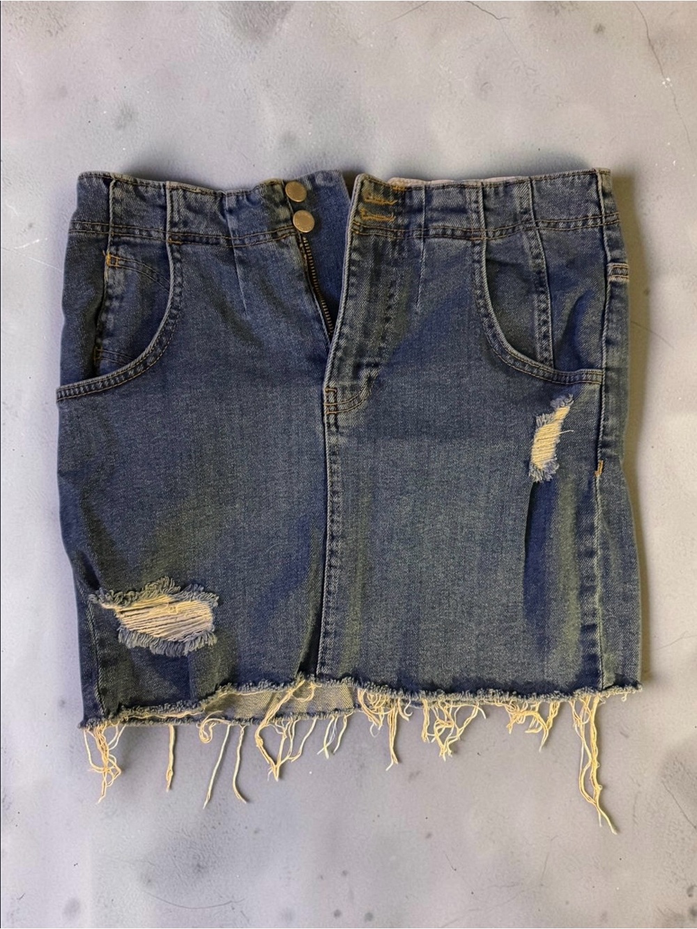 Free People Blue Distressed Denim Mini Skirt